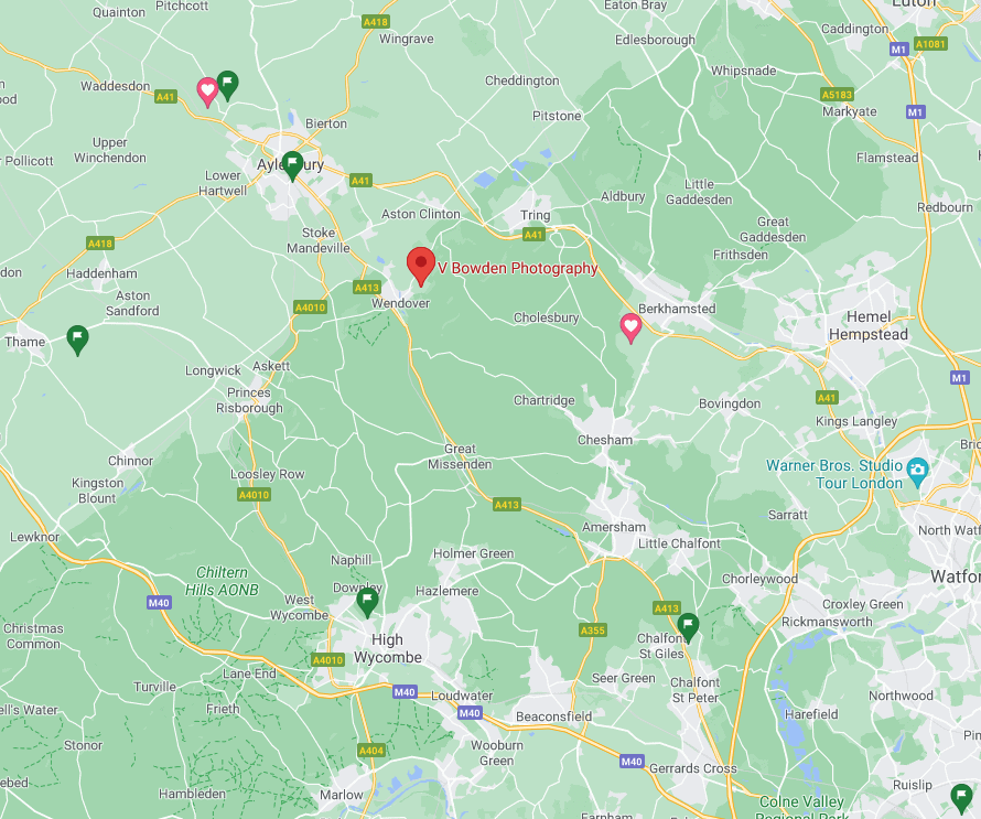 map of where V Bowden Photography in Wendover Bucks covers